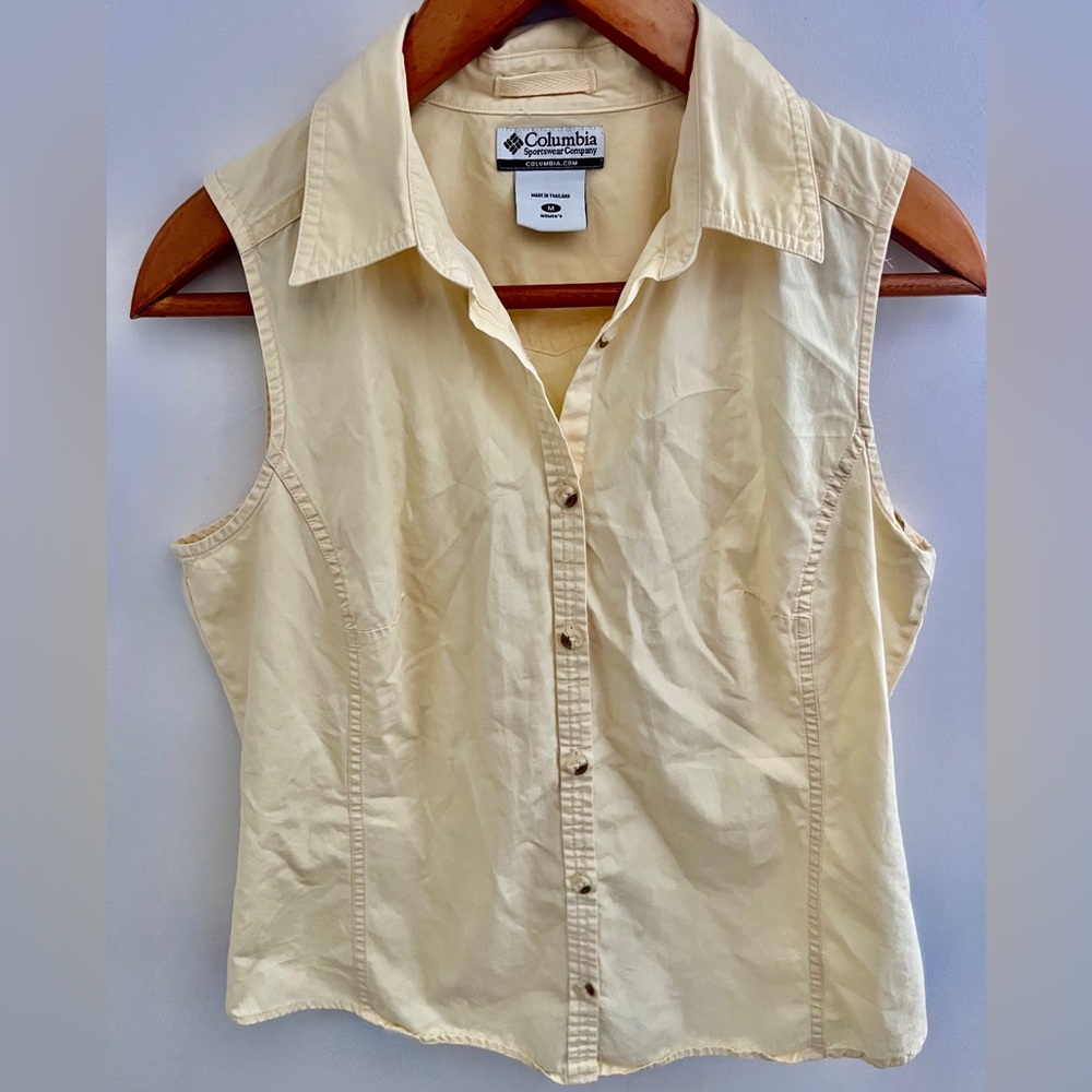 Columbia Yellow Sleeveless Button Down Size M Lightweight Spring Outdoor Top